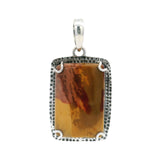 Designer Mookaite Pendant Rectangle - Corner Prong Set on Hammered Silver