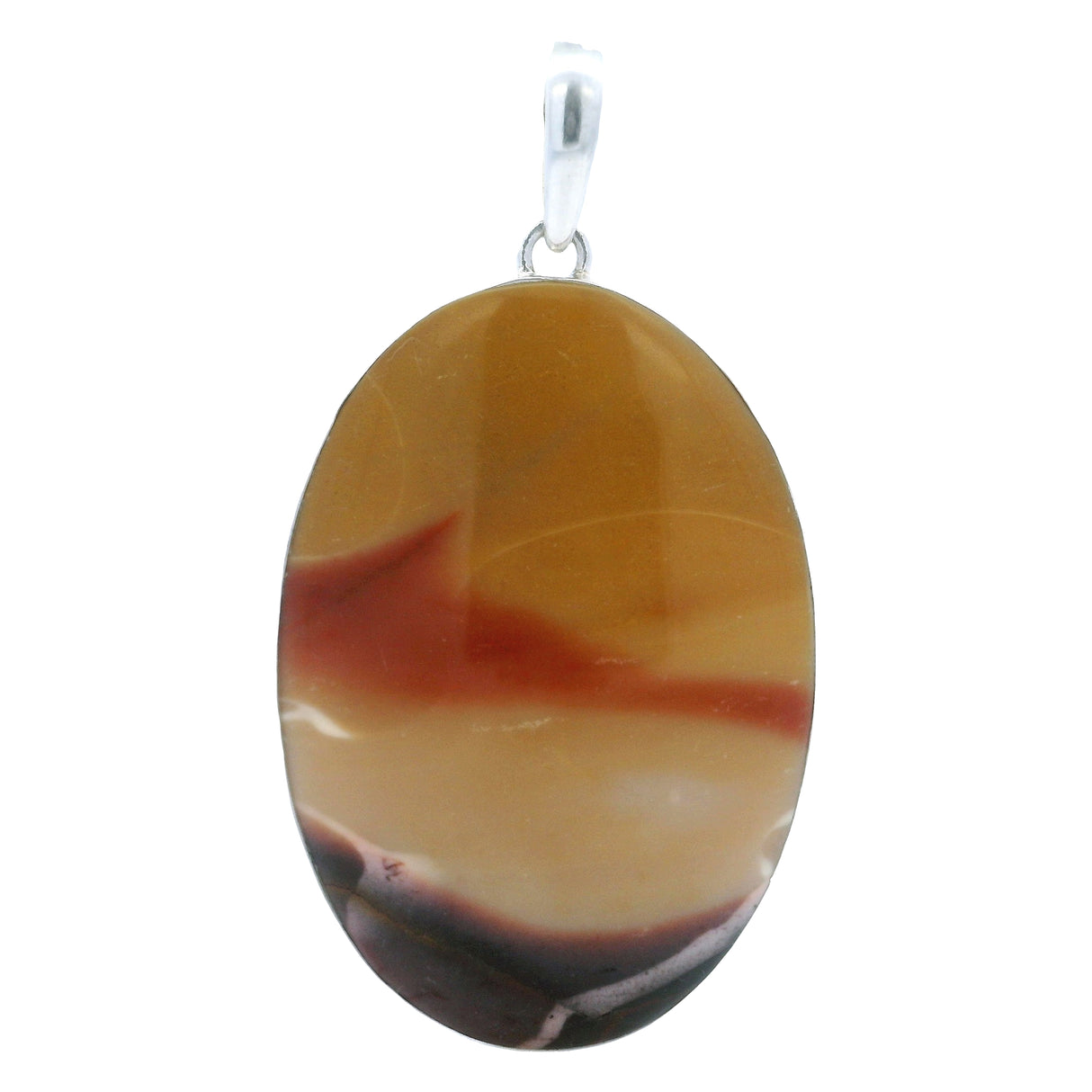 Pendentif en mookaïte panoramique (6,35 cm) avec nuages rouges - Sertissage simple