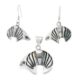 Ensemble ours Heartline avec micro-incrustation de nacre - Boucles d'oreilles et pendentif