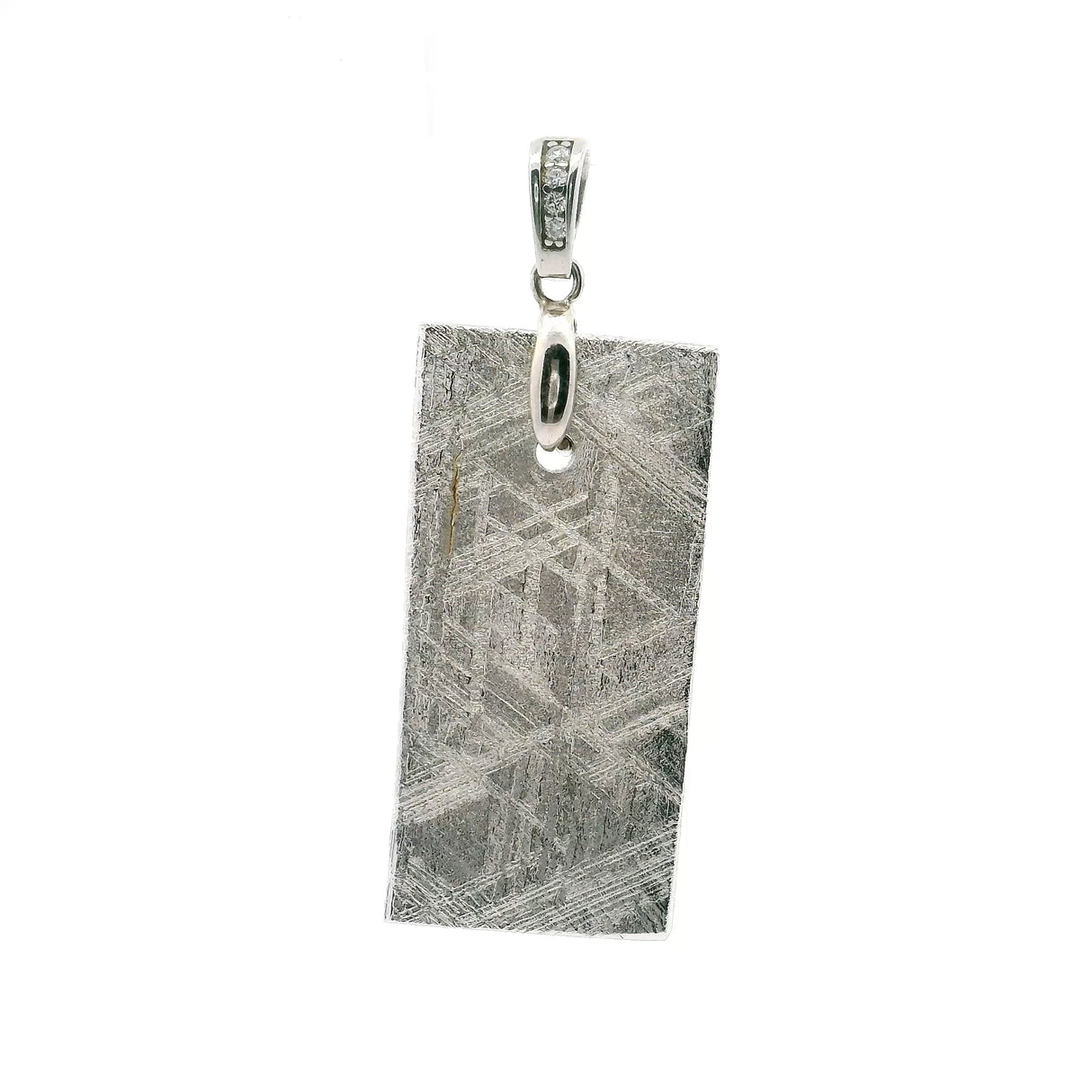 Muonionalusta Meteorite Pendant -Rhodium Plated with Pave Cz in Pinch Bail