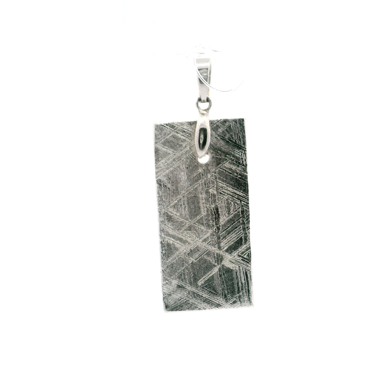 Muonionalusta Meteorite Pendant -Rhodium Plated with Pave Cz in Pinch Bail