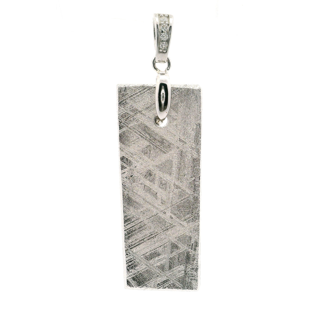 Muonionalusta Meteorite Pendant -Rhodium Plated with Pave Cz in Pinch Bail