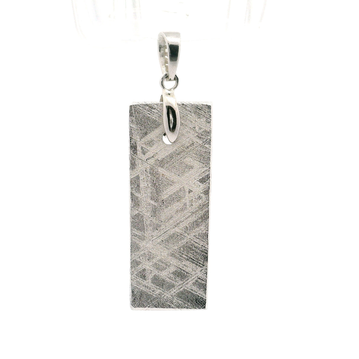 Muonionalusta Meteorite Pendant -Rhodium Plated with Pave Cz in Pinch Bail