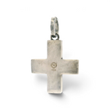 Back of Muonionalusta meteorite cross pendant stamped 925 sterling silver