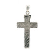 Muonionalusta meteorite cross pendant showing etched Widmanstatten pattern with 925 sterling silver lantern-top bail