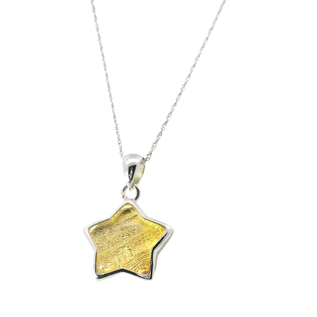 Munionalusta Meteorite Star Pendant with Gold Vermeil and Sapphire Crystal Cabochon 2-Sided with Accompanying 16" Rope Chain