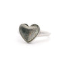 Munionalusta Meteorite Heart Ring with Rhodium Vermiel and Sapphire Crystal Cabochon