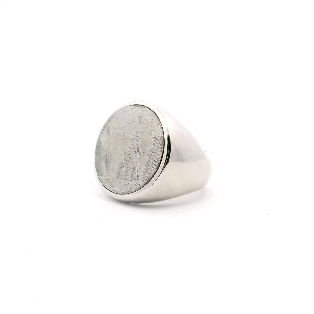 Muonionalusta Meteorite Ring with White Gold Vermeil - Round
