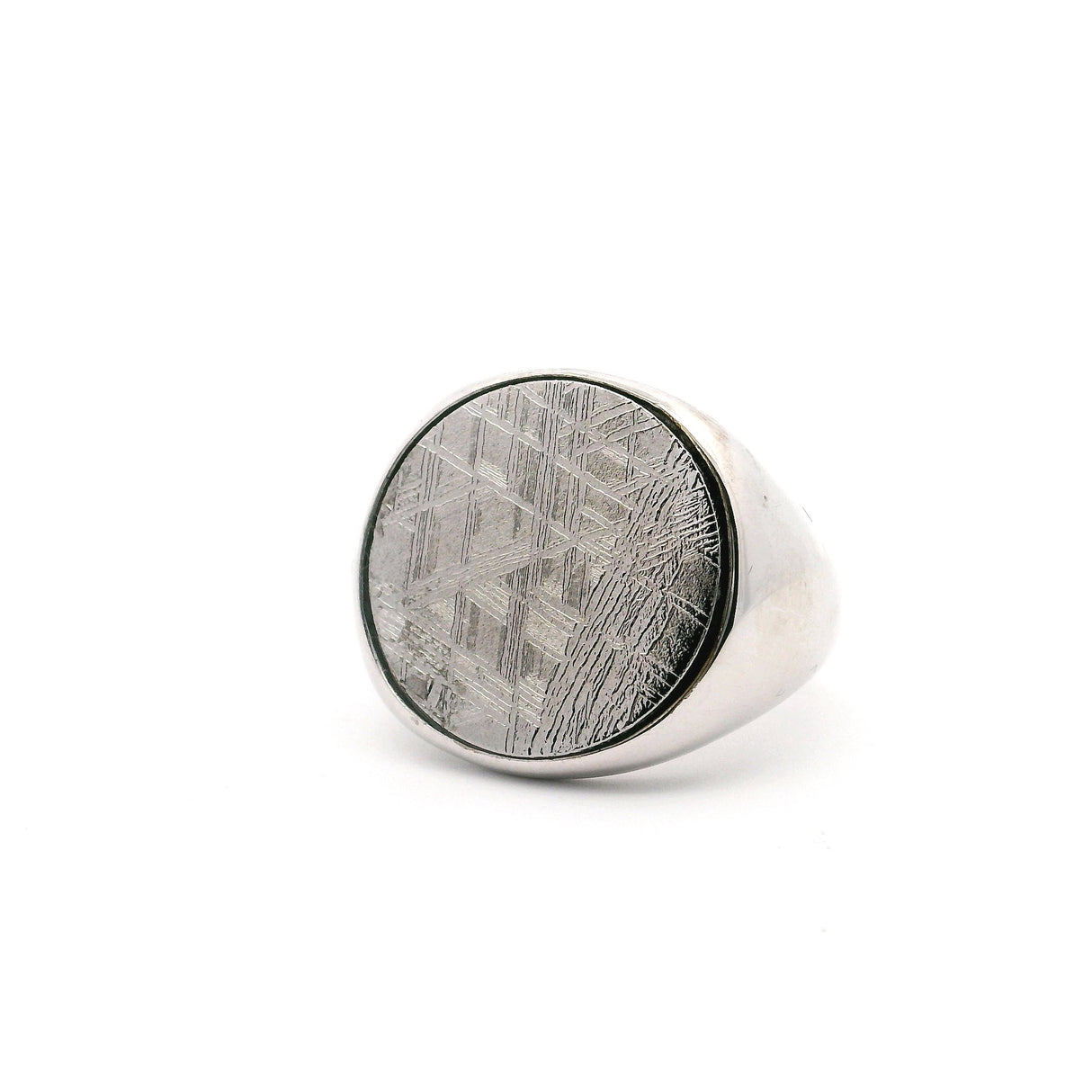 Muonionalusta Meteorite Ring with White Gold Vermeil - Round