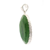 Faceted Nephrite Jade Oval Pendant in Ornate Bezel Setting with Fancy Bail in 925 Sterling Silver