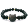 Cat Face Carved Bead & 8mm Rounds Beaded Bracelet with Gold Spacers