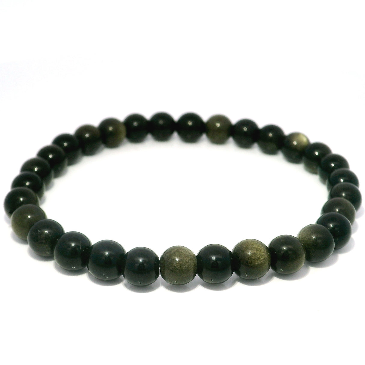 Gold Sheen Obsidian Beaded Bracelet - 6-6.5 mm Round