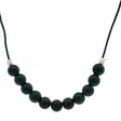 Obsidian 6mm round black bead necklace on black cord choker with silver accent beads