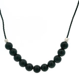 Obsidian 6mm round black bead necklace on black cord choker with silver accent beads