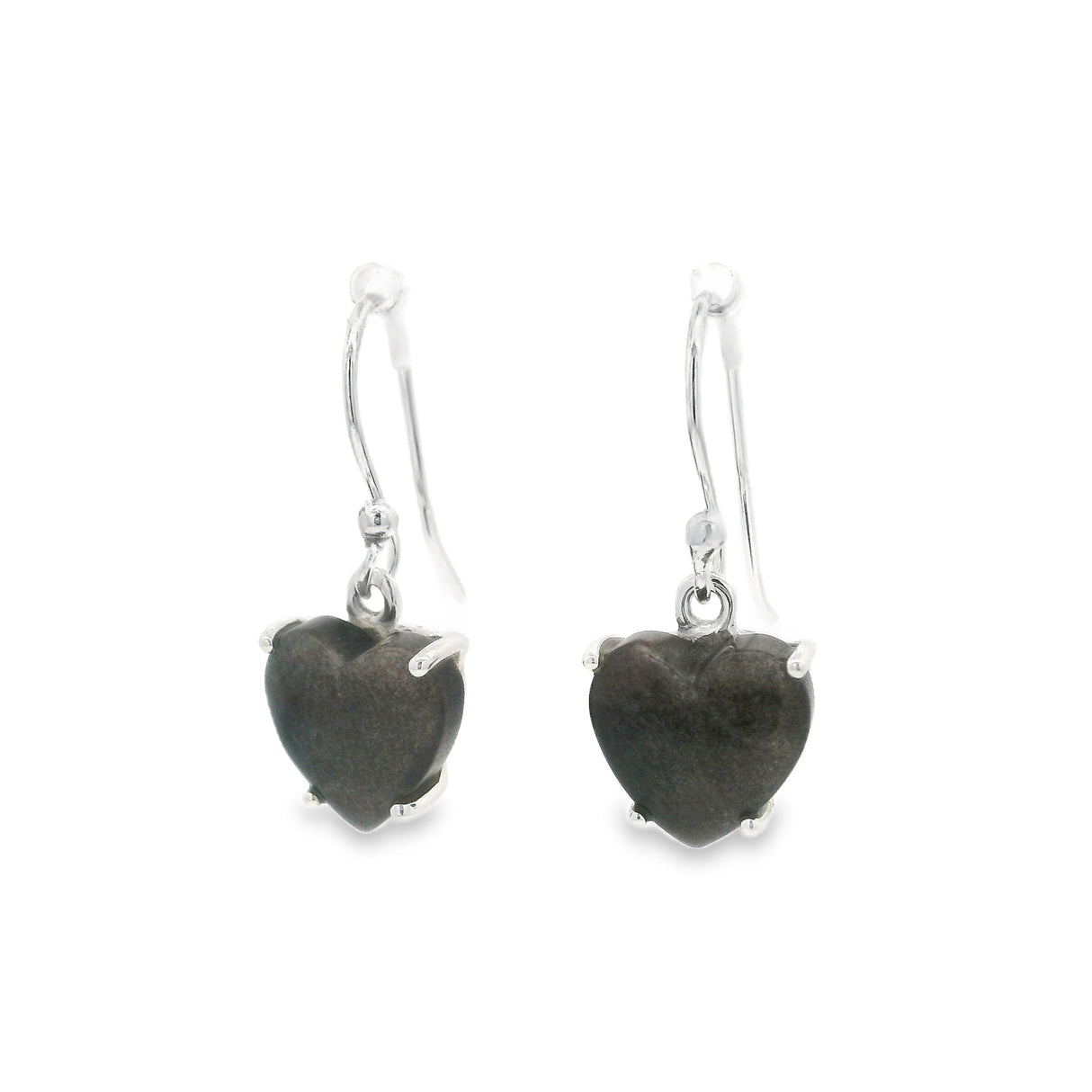 Prong Set Sheen Obsidian Cabochon Dangle Earrings on Frech Wires