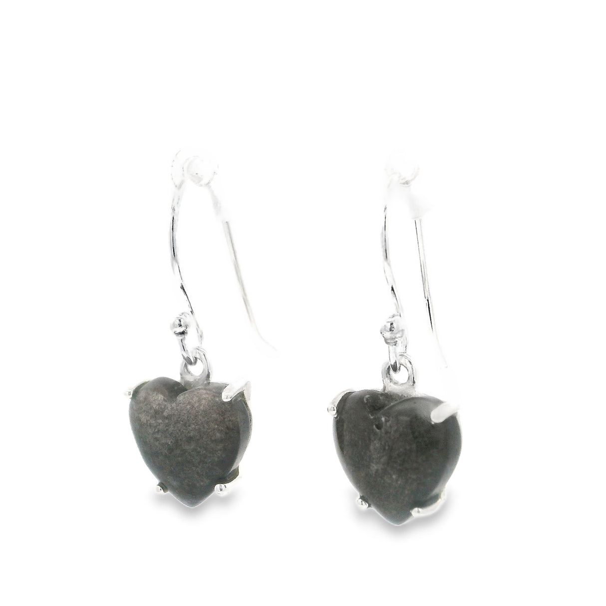 Prong Set Sheen Obsidian Cabochon Dangle Earrings on Frech Wires