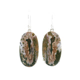 Ocean Jasper Elongated Oval Dangle Earrings Prong Set