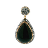 Pendentif Onyx noir - Cabochon goutte avec bélière en marcassite et cristaux dorés
