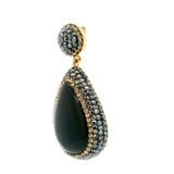 Pendentif Onyx noir - Cabochon goutte avec bélière en marcassite et cristaux dorés