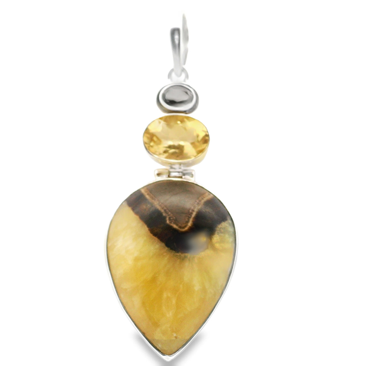 Septarian Pendant Large Reverse Drop Hinged With Smoky Quartz & Citrine