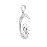 Faceted Blue Topaz Moon & Sun Pendant with Scrollwork in 925 Sterling Silver