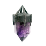 Amethyst Point on Oxidized 925 Sterling Silver Hexagon Lantern Bezel Set with Open Bail - Everest