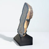 Agate End Cut on Custom Stand - Pastel Muted Blue & Gray Banding with Quartz Crystal Center