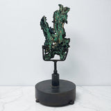 Azurite Malachite Druze Slice On Custom Spinning Stand - Ears Shape with Fiberous Malacite & Azurite Crystals on Side