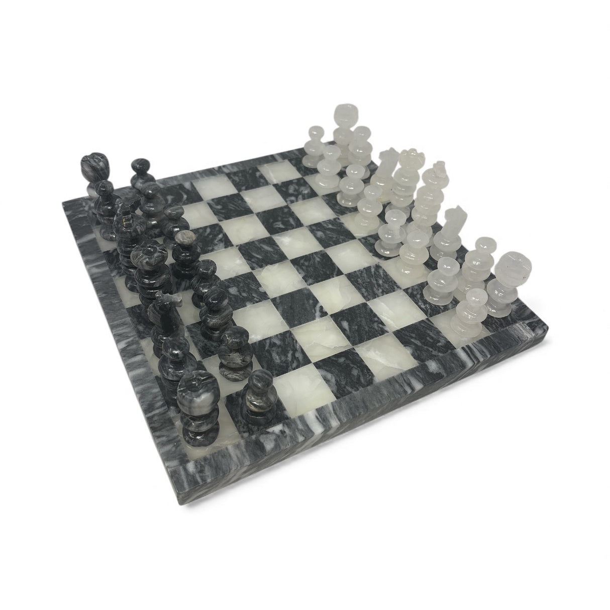 Onyx Chess Set - Gray & White with Gray Boarder (Medium)
