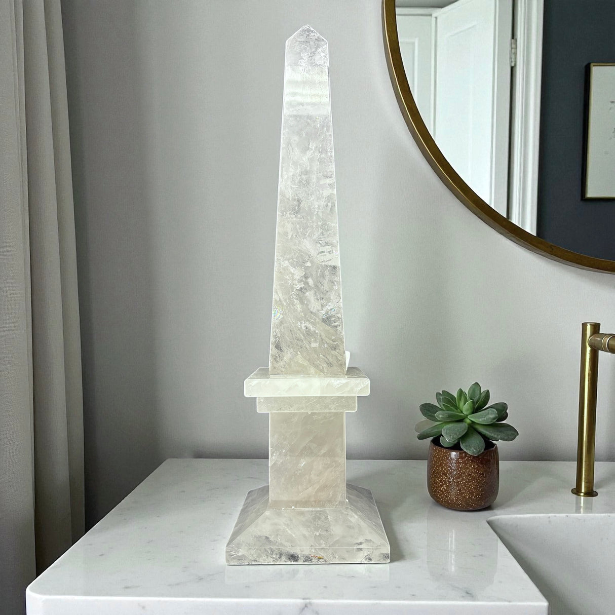 Clear Quartz Obelisk with Milky Base