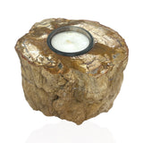 Madagascar Petrified Wood Stump Candle Holder - Single Glass Tealight with Contour Polish