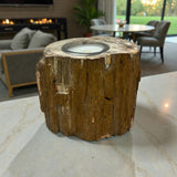 Madagascar Petrified Wood Stump Candle Holder - Single Glass Tealight