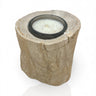 Madagascar Petrified Wood Stump Candle Holder - Single Glass Tealight with Beige Smooth Bark