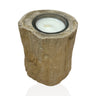 Madagascar Petrified Wood Stump Candle Holder - Single Glass Tealight with Beige Smooth Bark