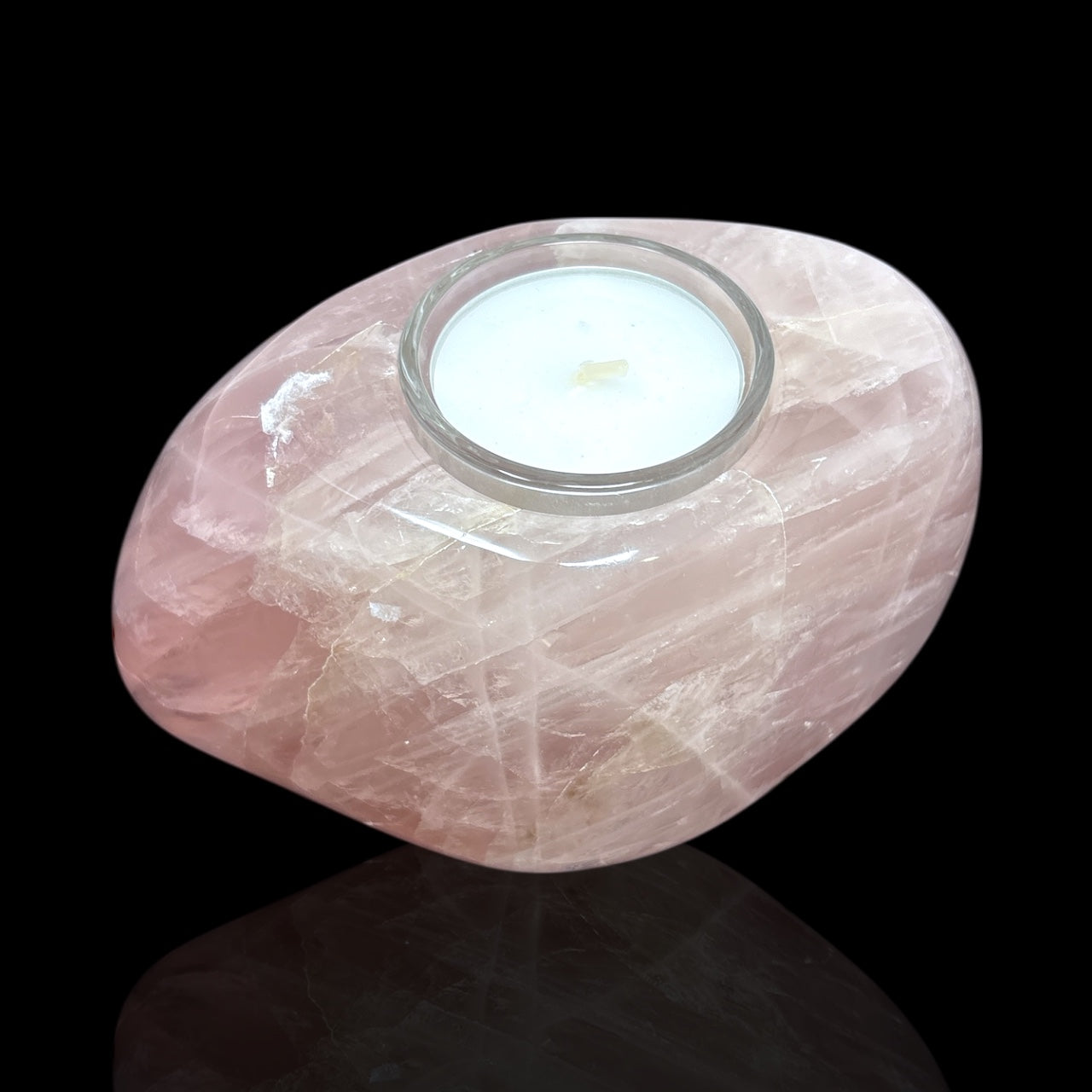 Rose Quartz Freeform Candle Holder - Single Glass Tealight - Small