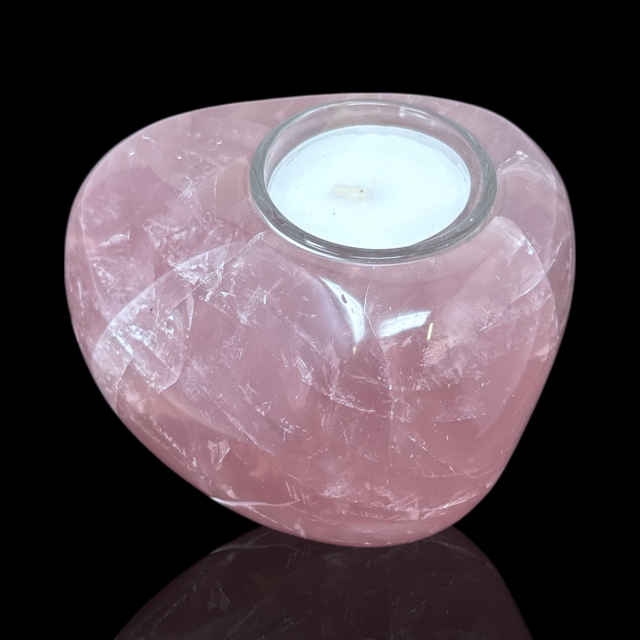 Rose Quartz Freeform Candle Holder - Single Glass Tealight - Small