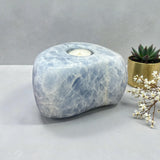 Blue Calcite Freeform Candle Holder - Single Glass Tealight
