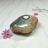 Polychrome Jasper Freeform Candle Holder - Single Glass Tealight - Low