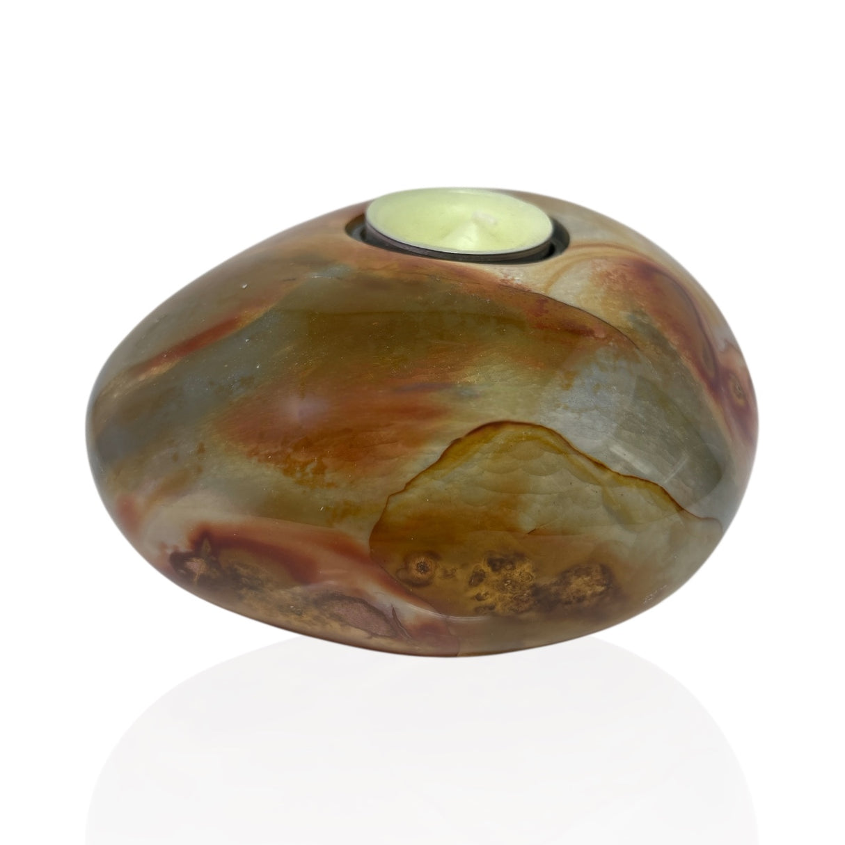 Polychrome Jasper Freeform Candle Holder - Single Glass Tealight - Low
