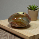 Polychrome Jasper Freeform Candle Holder - Single Glass Tealight - Low