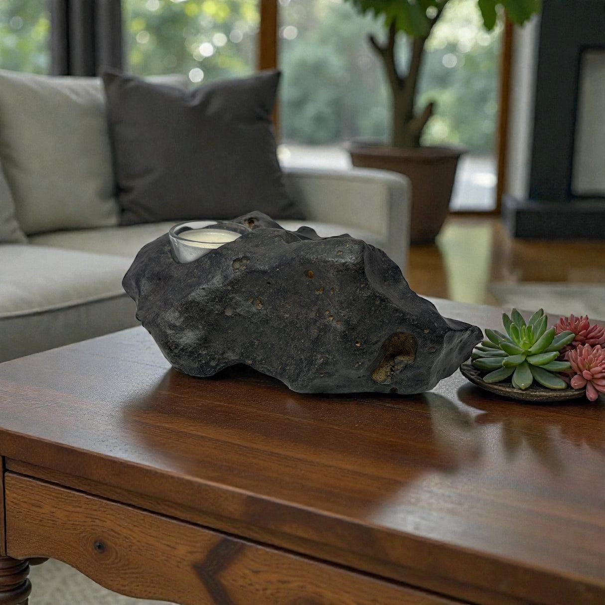 Basalt Freeform Candle Holder - Single Glass Tealight