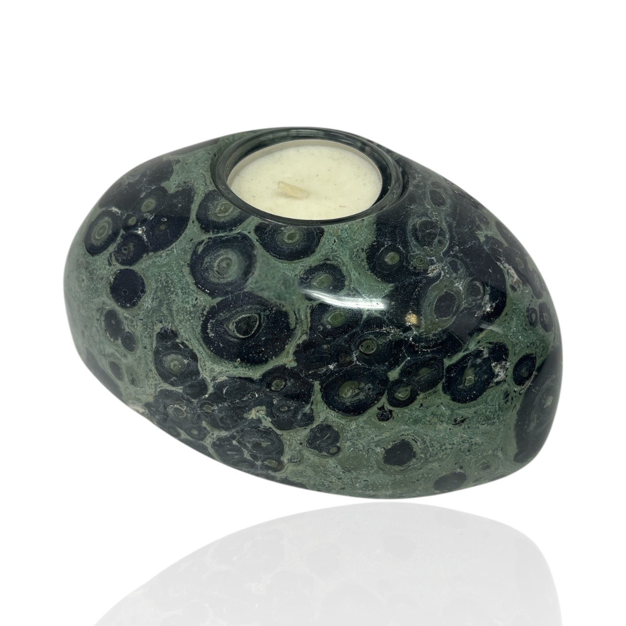 Kambaba Jasper Freeform Candle Holder  - Single Glass Tealight