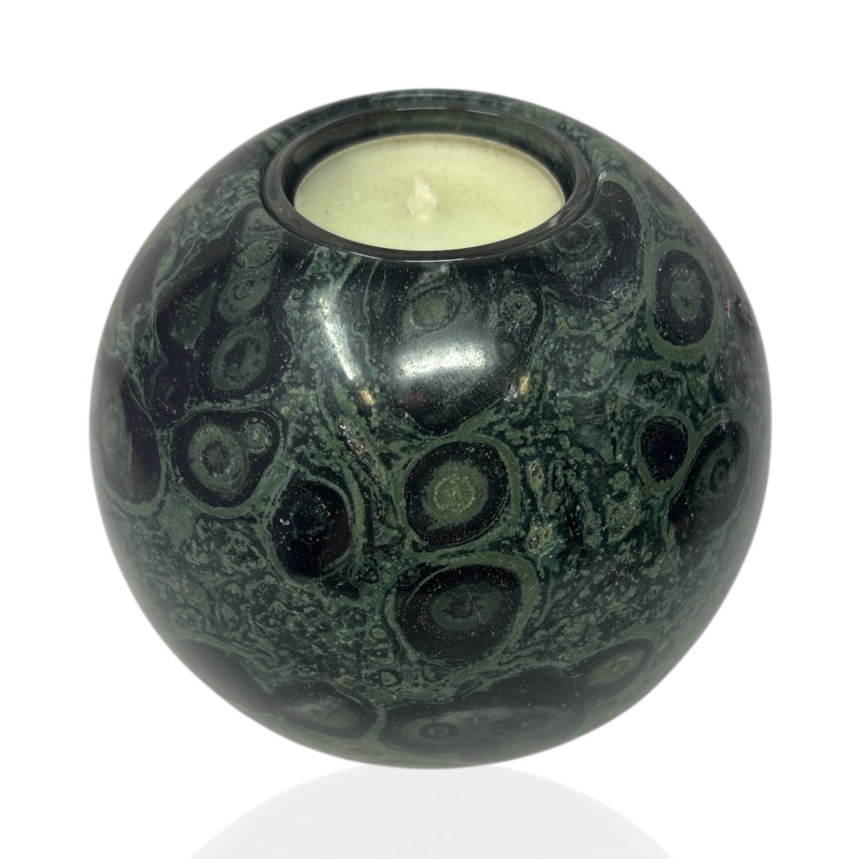 Kambaba Jasper Round Candle Holder - Single Glass Tealight