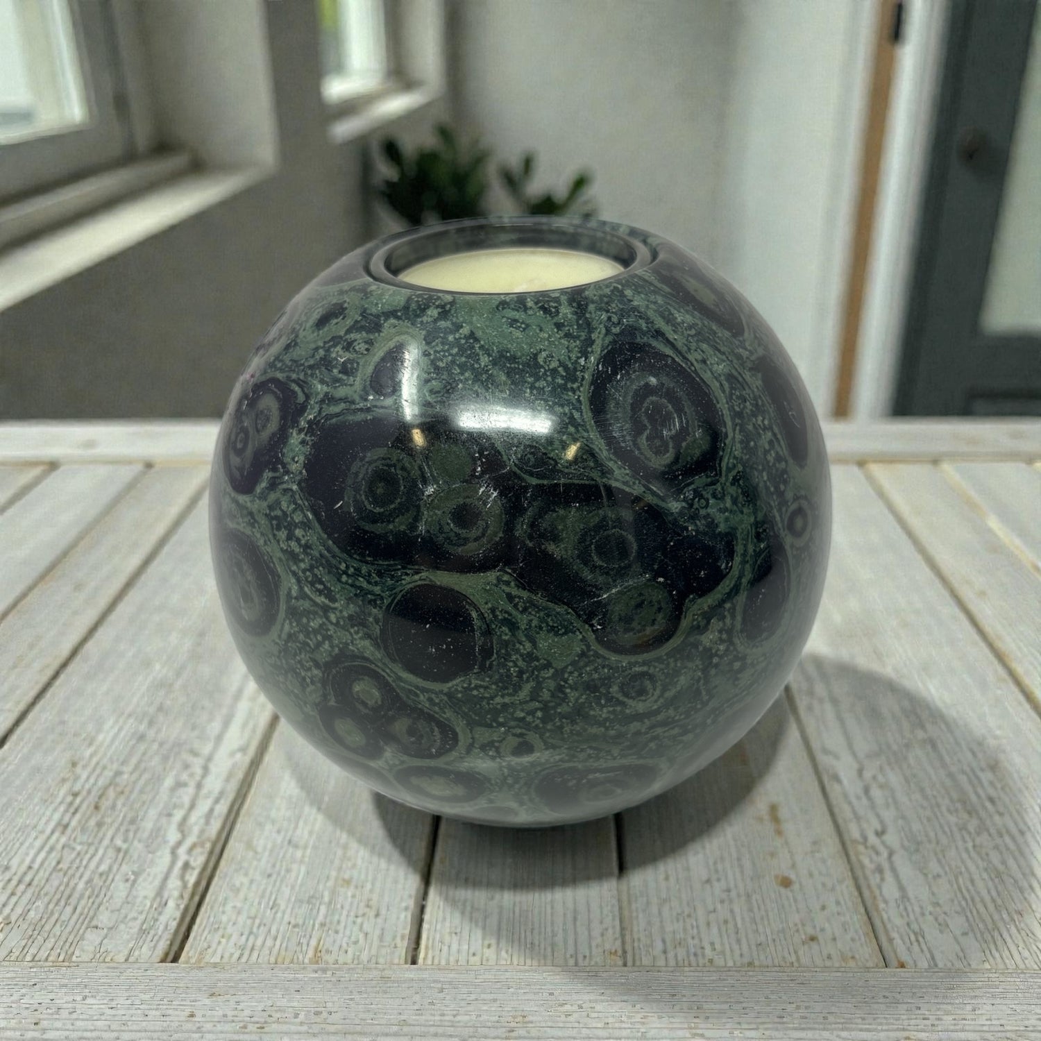 Kambaba Jasper Round Candle Holder - Single Glass Tealight