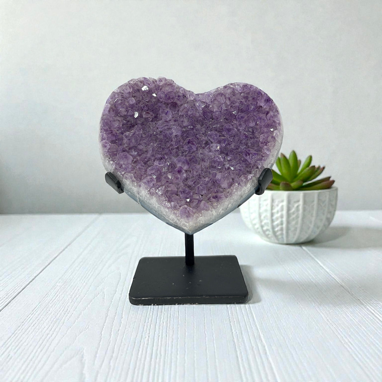 Amethyst Crystal Heart On Fitted Rectangle Stand