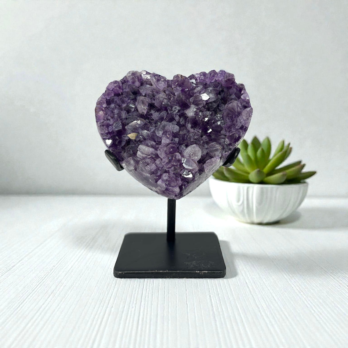 Amethyst Crystal Heart On Fitted Rectangle Stand