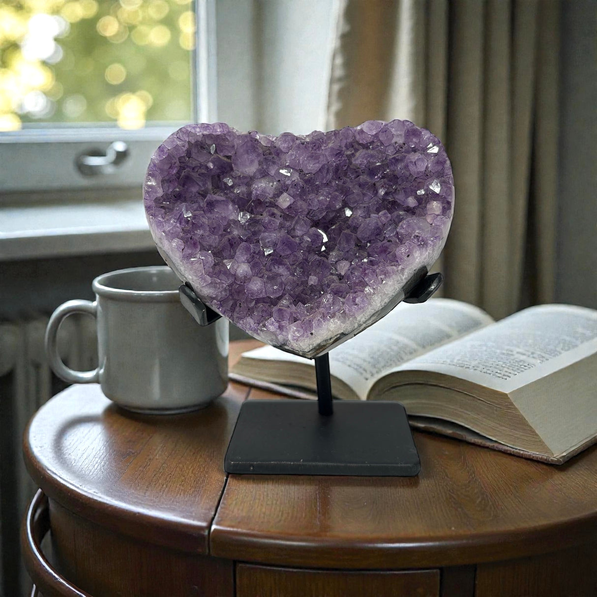 Amethyst Crystal Heart On Fitted Rectangle Stand