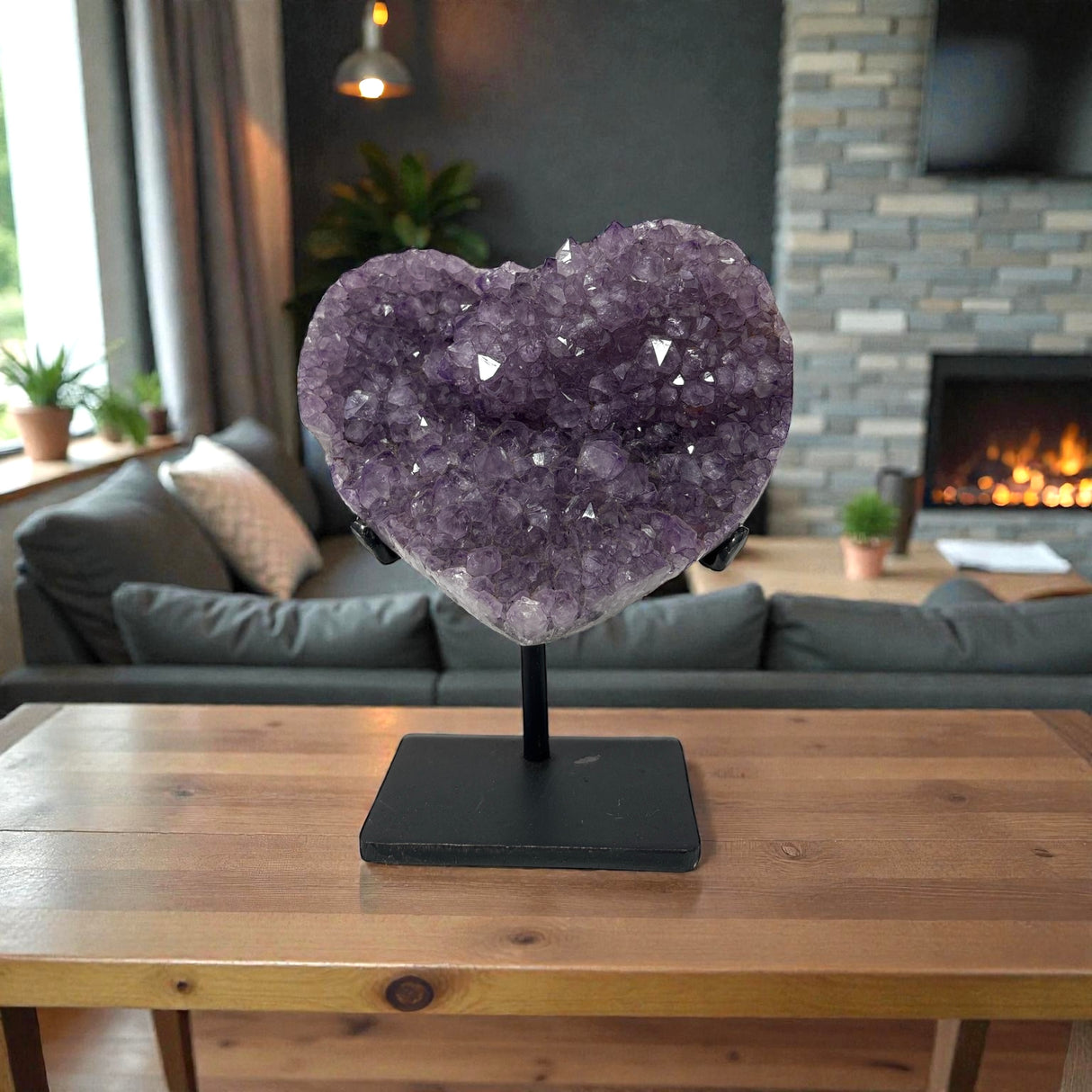 Amethyst Crystal Heart On Fitted Rectangle Stand