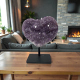 Amethyst Crystal Heart On Fitted Rectangle Stand