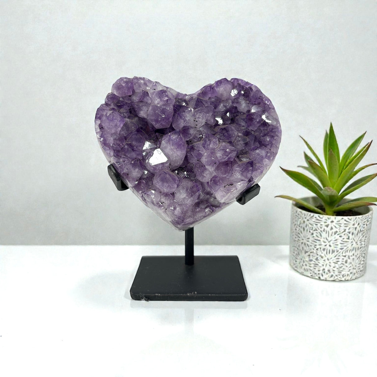 Amethyst Crystal Heart On Fitted Rectangle Stand